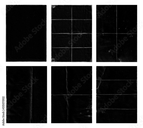 Set of folded paper with grungy texture in black background. can be used to replicate the aged and worn look for your creative design. old paper for photo texture overlay in retro style