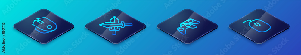 Set Isometric line Game controller or joystick, Computer mouse, and Sword for game icon. Vector Set Isometric line Game controller or joystick, Computer mouse, and Sword for game icon. Vector