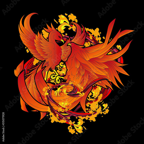 phoenix illustration with japanese style background