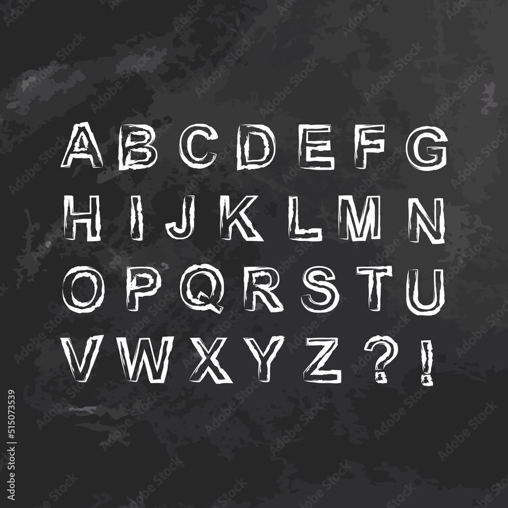 Vector chalk style alphabet isolated letters on textured blackboard. ABC grunge design on shchool board. Hand driwind font. Vector chalk style alphabet isolated letters on textured blackboard. ABC grunge design on shchool board. Hand driwind font.