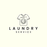 laundry shirt with line art style logo icon template design. washing machine, soap, water, vector illustration