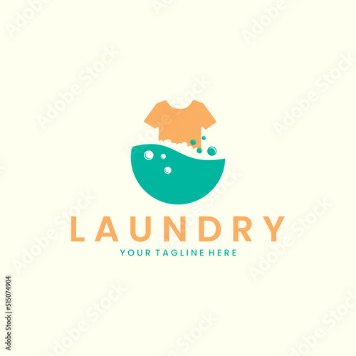 laundry and shirt flat color logo icon template design. soap, clothesline, water, bubble, vector illustration