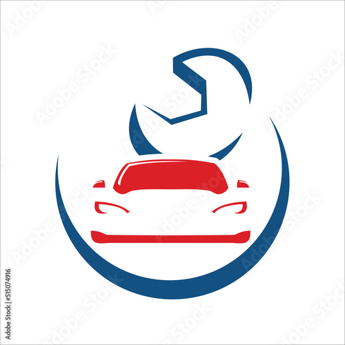 Vector Design Car Service In Red And Blue Style. Can Be Used For Mascot, Brand, Logo Template Illustrations