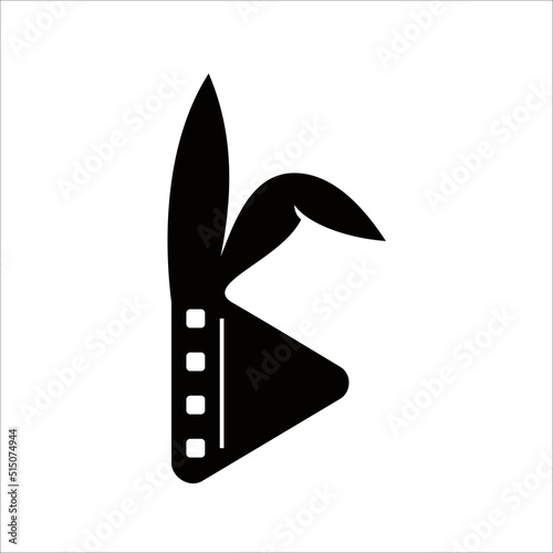 Vector Creative Rabbit Play Films. Cinema Film Logo Design Template Illustrations.