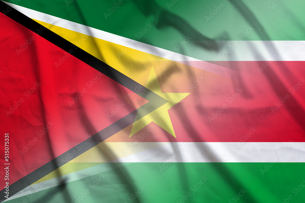 Guyana and Suriname official flag transborder relations SUR GUY Stock