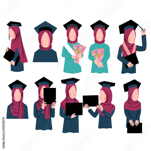 Set of muslim Graduation Woman character