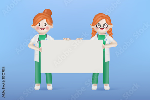 3d illustration cartoon cute doctor women holding placard character. 3d vector cartoon people design.