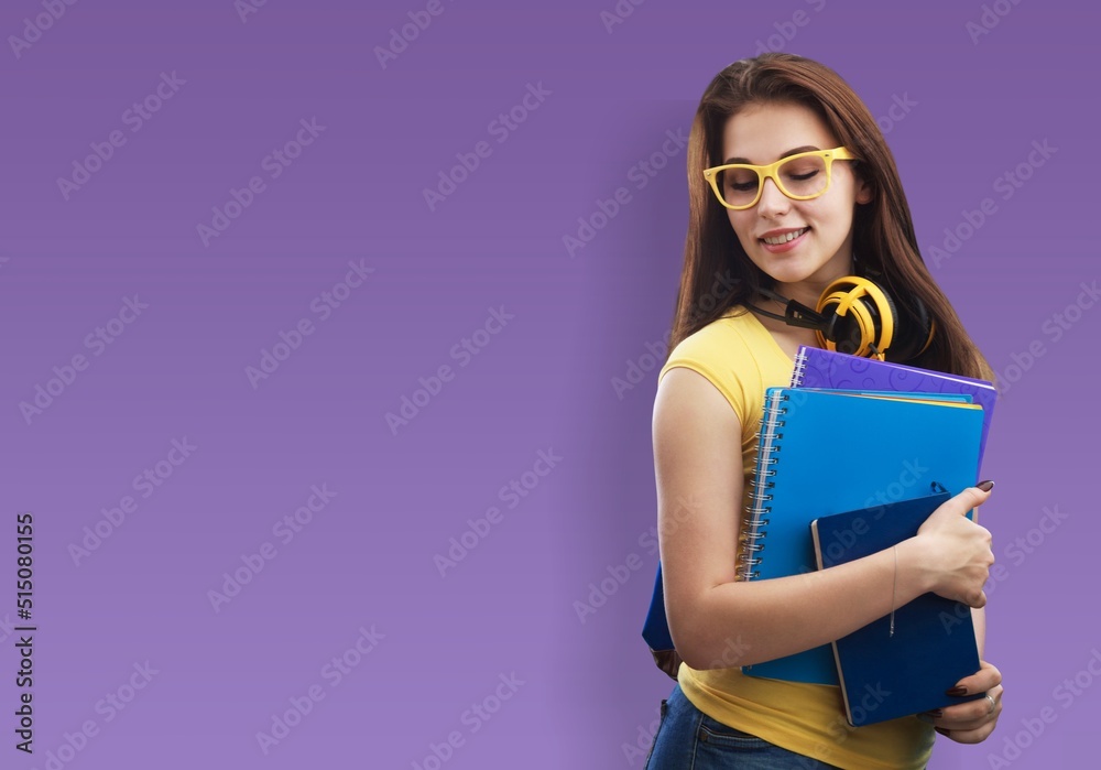 Young girl woman student. Education in high school university college concept