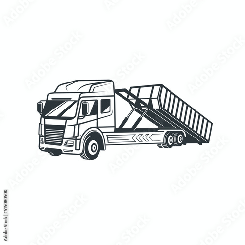 illustration of roll off dumpster truck, vector art.