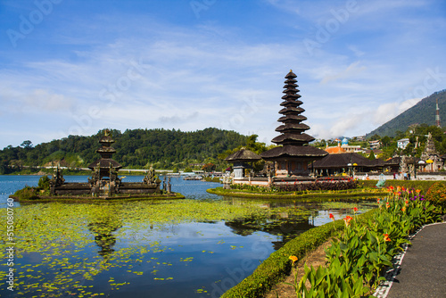 a famous hindu temple in the middle of a beautiful lake  located in Bedugul Bali Indonesia
