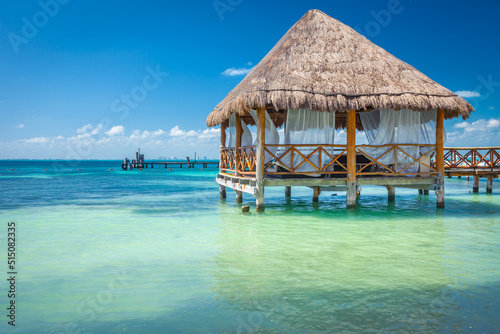 Relaxing Palapa in Caribbean sea - Isla Mujeres, Cancun -Mexico