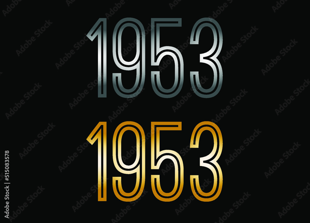 1953 year set. Year in silver metal and golden gold for anniversary date on black background. 1953 year set. Year in silver metal and golden gold for anniversary date on black background.