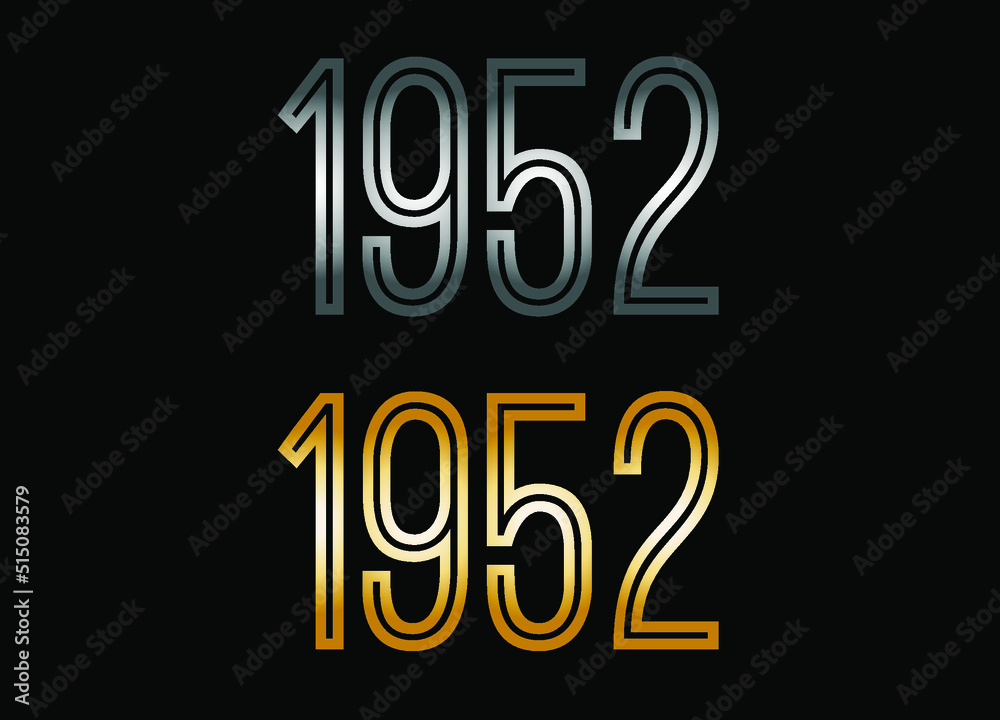 1952 year set. Year in silver metal and golden gold for anniversary date on black background. 1952 year set. Year in silver metal and golden gold for anniversary date on black background.