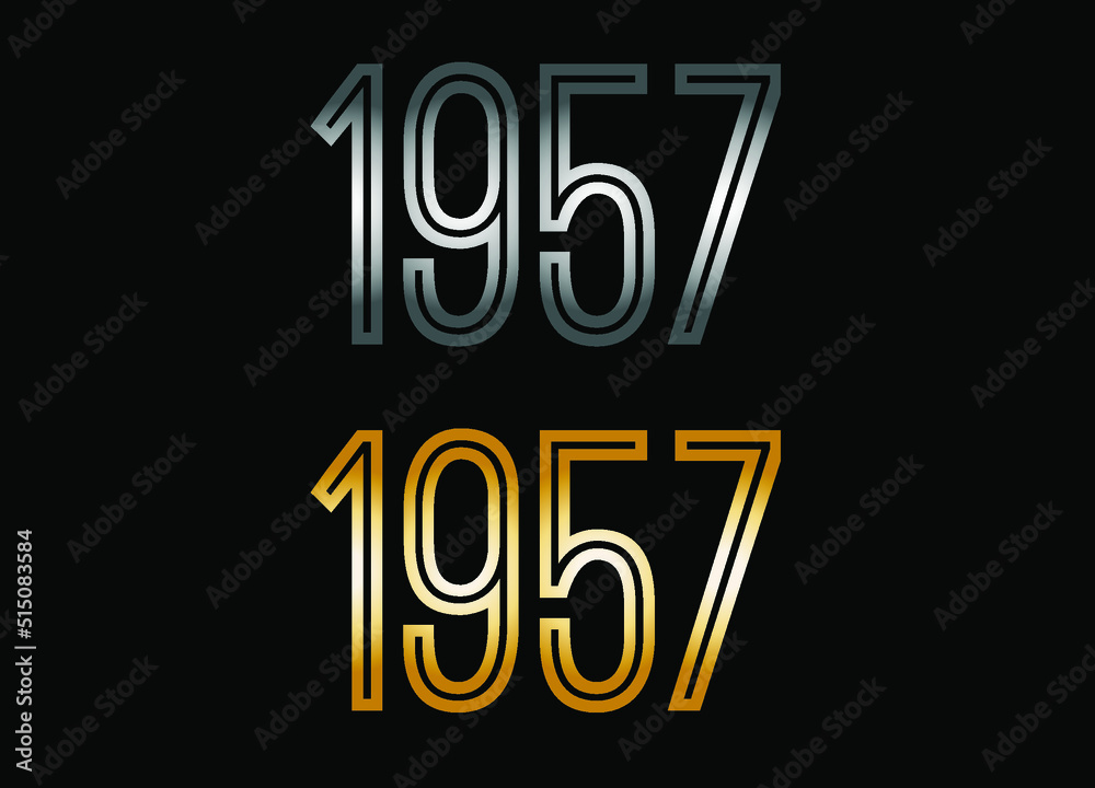 1957 year set. Year in silver metal and golden gold for anniversary date on black background. 1957 year set. Year in silver metal and golden gold for anniversary date on black background.