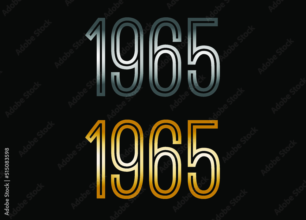 1965 year set. Year in silver metal and golden gold for anniversary date on black background. 1965 year set. Year in silver metal and golden gold for anniversary date on black background.