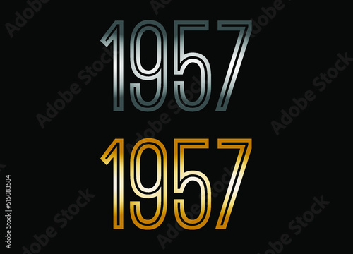1957 year set. Year in silver metal and golden gold for anniversary date on black background.