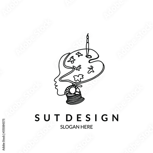 color palette abstract logo on human head in line art style