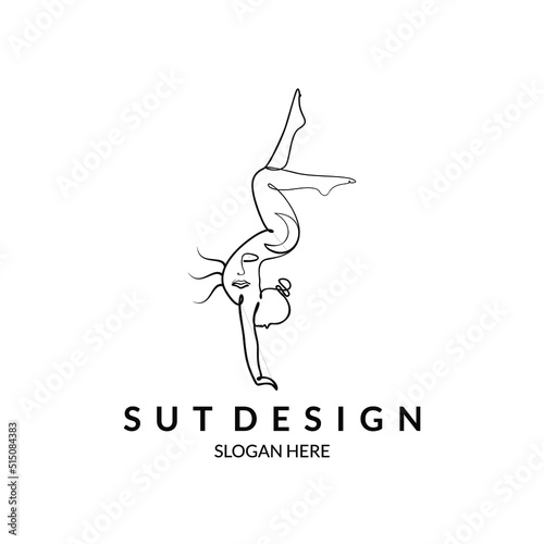 simple female hand standing line art for yoga logo