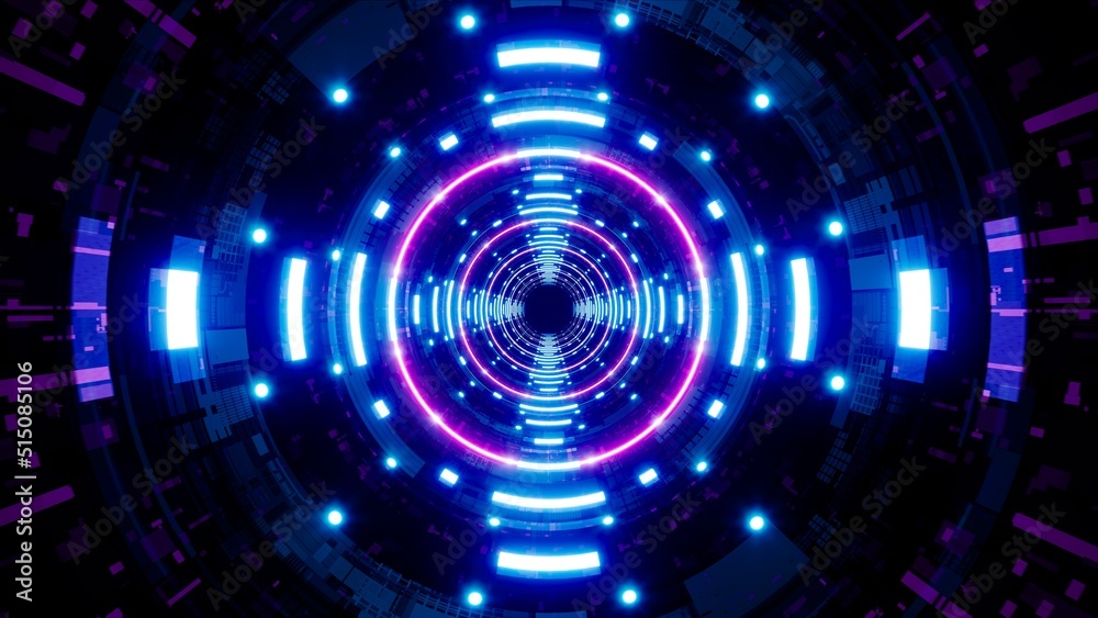 Glowing Multiple Neon Light Cyber ​​Network Tunnel