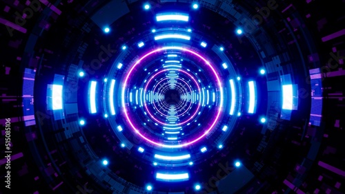 Glowing Multiple Neon Light Cyber ​​Network Tunnel