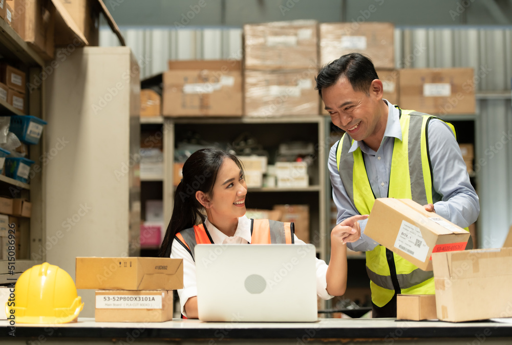 Warehouse Manager with female assistant Rethink a plan to prepare items that need to be sold to retailers during times of higher market prices. Warehouse Manager with female assistant Rethink a plan to prepare items that need to be sold to retailers during times of higher market prices.