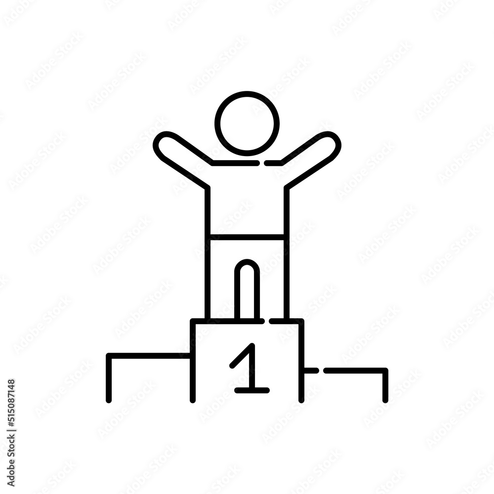 Champion on a podium. First place winner celebrating victory. Pixel perfect, editable stroke line icon Champion on a podium. First place winner celebrating victory. Pixel perfect, editable stroke line icon