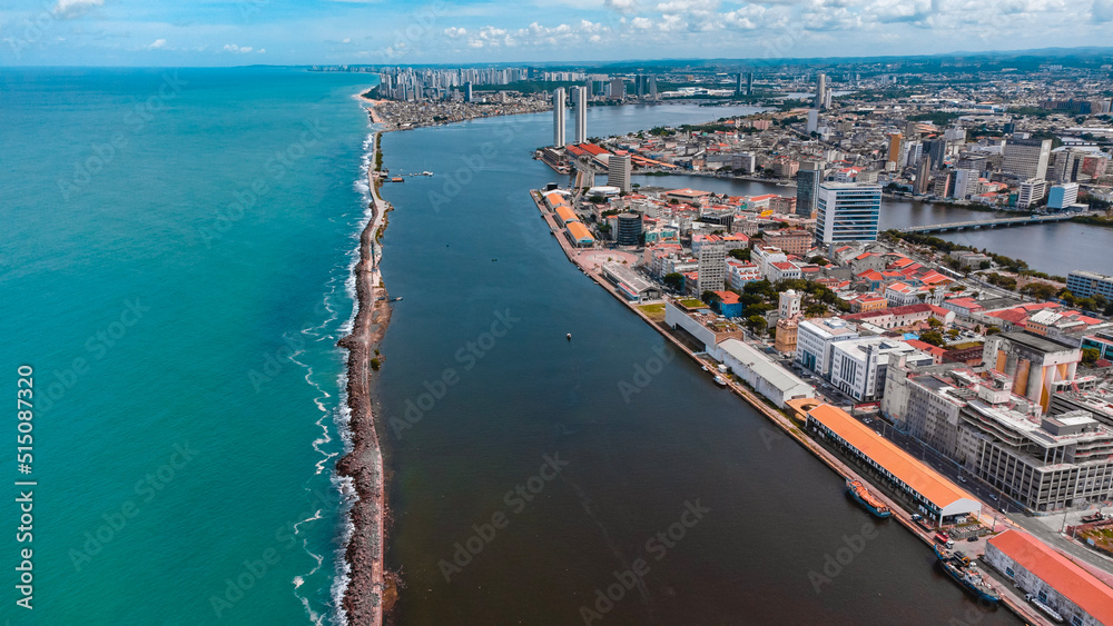 Fototapeta premium Recife Antigo Pernambuco Marco Zero Centro Histórico Porto Mar Rio Água Canais Pontes Prédios Paisagem Urbana Coral Praça Rio Branco Parque Esculturas Brennand