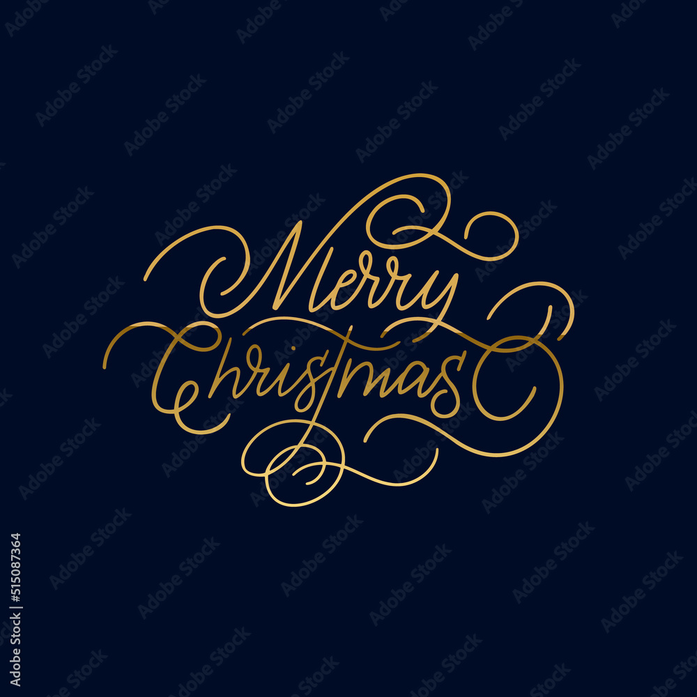 Merry Christmas simple calligraphy design for invitation and greeting card. Elegant golden typography