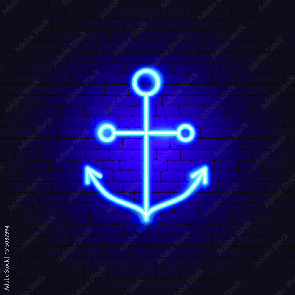 Anchor Neon Sign. Vector Illustration of Marine Promotion. Anchor Neon Sign. Vector Illustration of Marine Promotion.