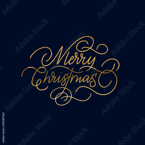 Merry Christmas simple calligraphy design for invitation and greeting card. Elegant golden typography