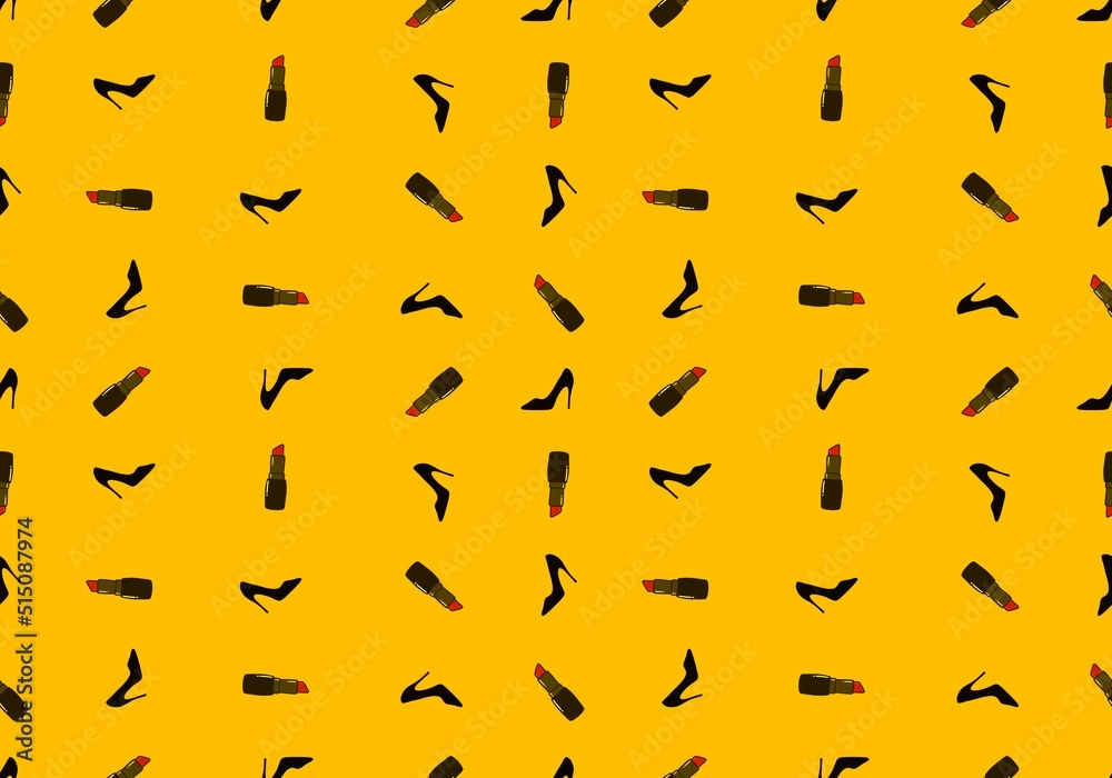 Woman seamless shoes and lipstick pattern for wrapping paper and clothes print and notebooks and shops and hobbies Woman seamless shoes and lipstick pattern for wrapping paper and clothes print and notebooks and shops and hobbies