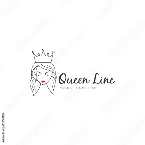 Logo Beautiful Queen  Empress With Long Hair and Beautiful Crown  Aesthetic  Modern Icon Design Vector Template with Line Style
