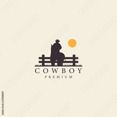 cowboy  equestrian  racehorse  horse  with silhouette logo vector illustration design