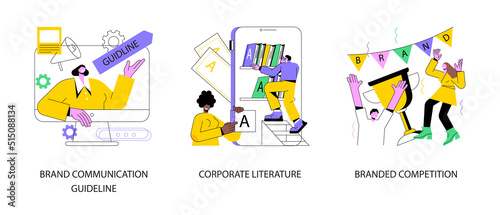 Visual identity abstract concept vector illustration set. Brand communication guideline, corporate literature, branded competition, media campaign, digital advertising, newsletter abstract metaphor.