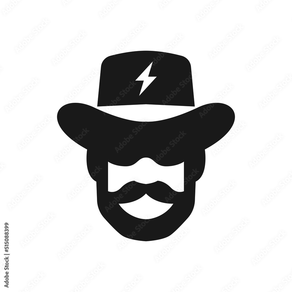 cowboy icon with hat and lightning icon logo