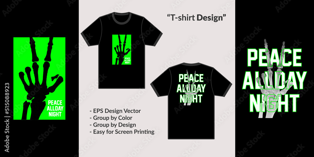 peace all day skulls hand neon green theme design vector for tshirt hoodie and merchandise peace all day skulls hand neon green theme design vector for tshirt hoodie and merchandise