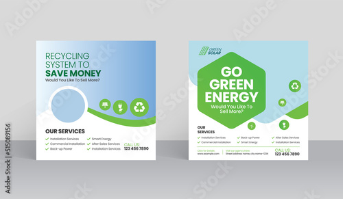 Green energy social media post banner templates with solar panel business