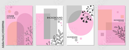 template catalog cover with hand drawn floral ornaments. pink simple and minimalistic geometric background. aesthetic design