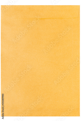 Real photo, craft paper A4 size envelope isolated on white background.
