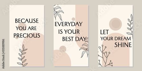 self motivational quote design  template for social media stories. aesthetic background with hand drawn floral elements