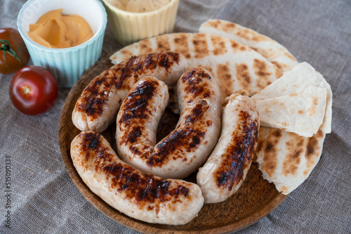Grilled sausages with sauce...