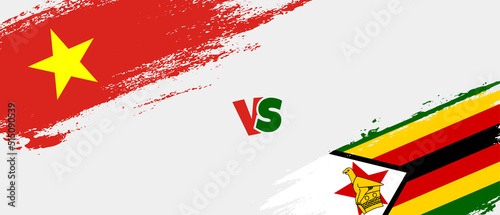 Creative Vietnam vs Zimbabwe brush flag illustration. Artistic brush style two country flags relationship background