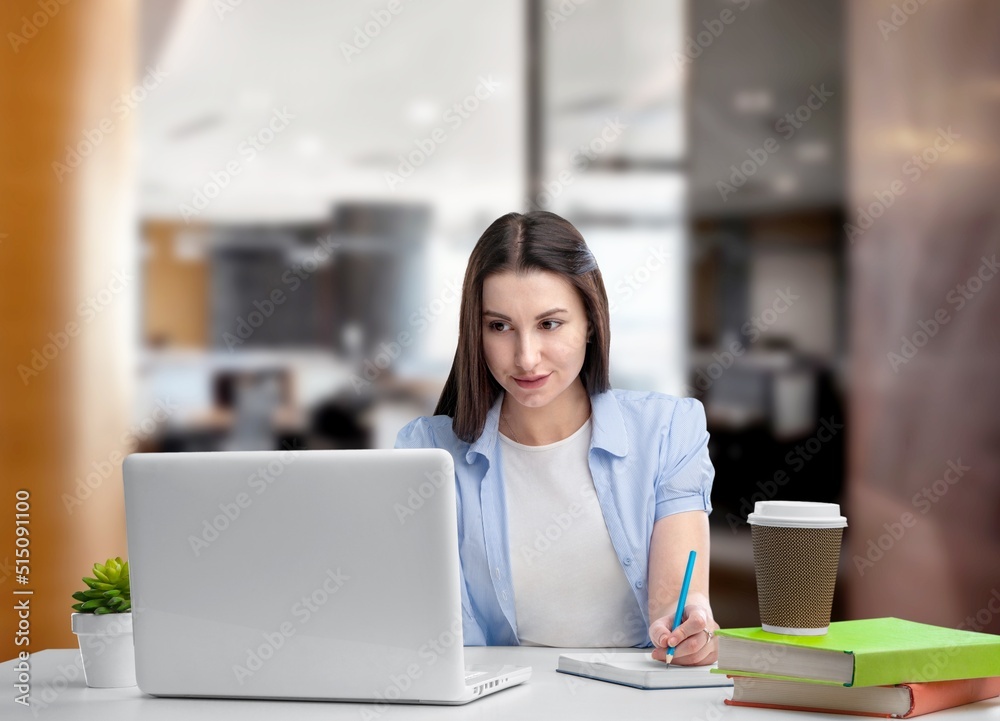 Portrait of business person paying bills in office. Startup business financial calculate account concept Portrait of business person paying bills in office. Startup business financial calculate account concept