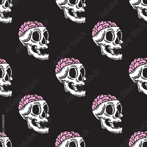 seamless pattern of a skull visible brain
