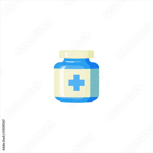 Medical bottle with label. Flat vector illustration.
