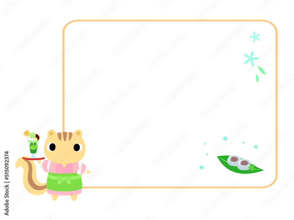 和カフェのリス　長方形フレーム＋装飾付