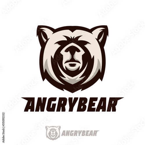Grizzly bear or honey bear or polar bear head face silhouette logo design icon, bear gamer logo