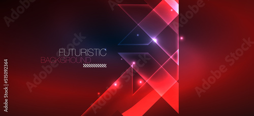 Background wallpaper neon glowing lines and geometric shapes. Dark wallpaper for concept of AI technology, blockchain, communication, 5G, science, business and technology