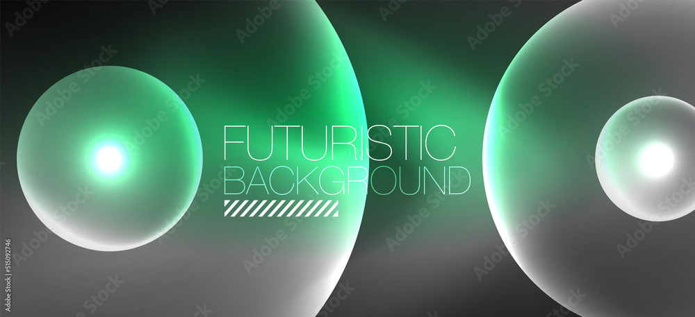 Shiny neon geometric abstract background. Glowing lights on round shapes, triangles and circles. Wallpaper for concept of AI technology, blockchain, communication, 5G, science, business Shiny neon geometric abstract background. Glowing lights on round shapes, triangles and circles. Wallpaper for concept of AI technology, blockchain, communication, 5G, science, business