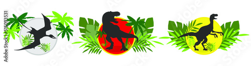 dinosaur flat icon vector collection Black shadows and natural plants and grasses, historical concepts and extinct animals. (Jurassic Dinosaur) logo, symbol, design, poster isolated on white backgroun